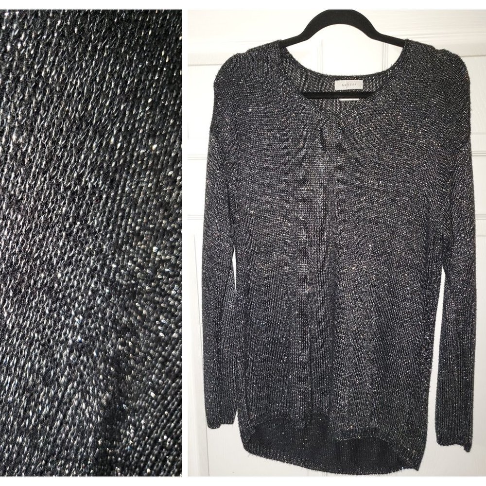 Large VNeck Black and Silver Tunic-length Sweater